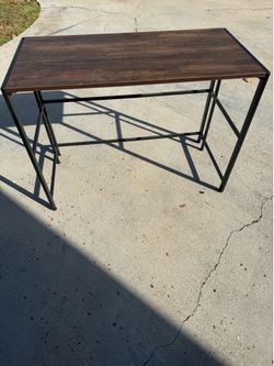 Computer Desk – Dark Wood & Black Metal Frame