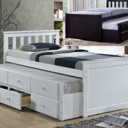 ✅️✅️Espresso & White  (Twin Captains Bed w/Trundle)✅️ (Mattress Not Included✅️