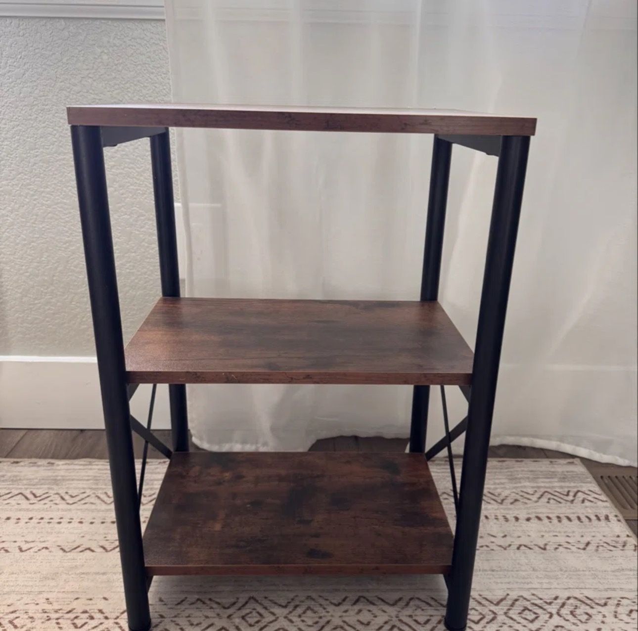 End Table with 3-Tier Storage Shelves,Modern Rustic Brown & Black Metal Side Table for Living Room, Bedroom, or Office