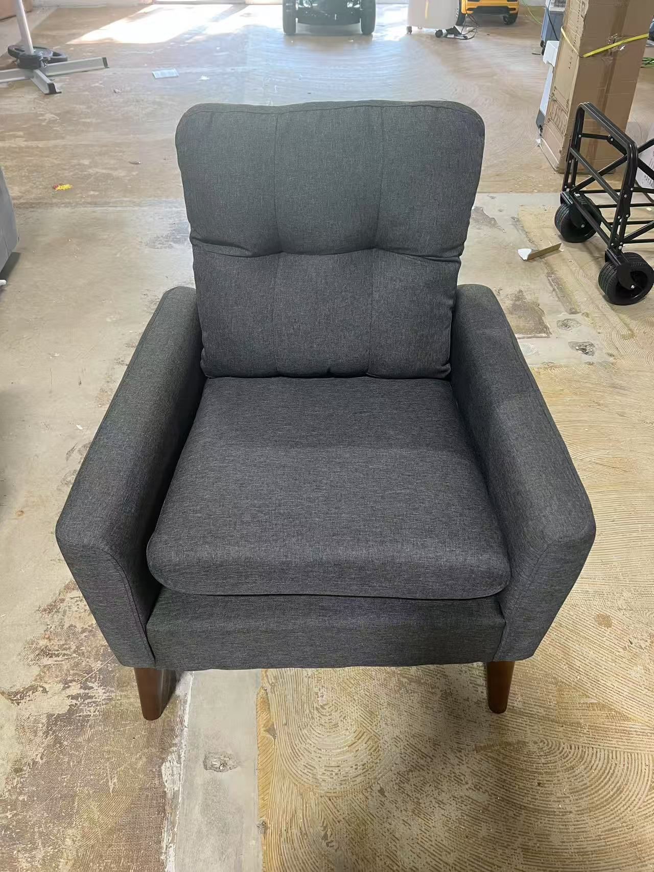 Room Chair, Fluffy Comfy Armchair with Wood Legs (Dark Grey)