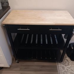Rolling Kitchen Island Cart with Butcher Block Top