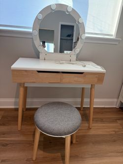 Vanity with light and stool