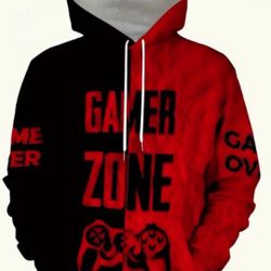 Men's Plus Size Gaming Zone Hoodie- Black and Red Gaming Pattern