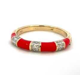 Woman’s Ladies 10k Yellow Gold Diamond And Red Enamel Band Ring Size 6.5 GP3105750