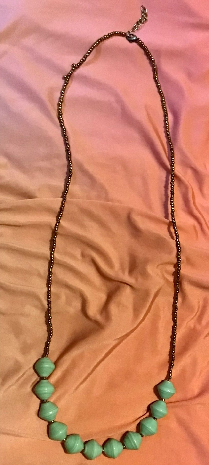 Necklace ladies 24 inch beaded bronze beads and turquoise