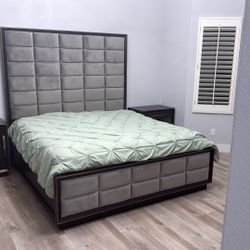 5pcs King Bedroom Set, King Bed 2 Night Stands 1 Dresser With Mirror 