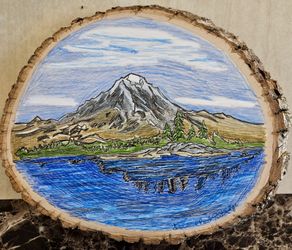 Wooden Mountain Scene Wall Art