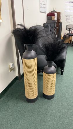 Black Rattan Decorative Vase Set of 2