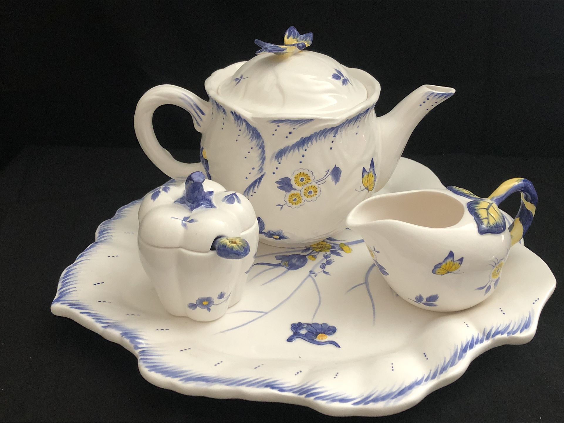 Spode Imperial Garden Teapot, Sugar And Creamer