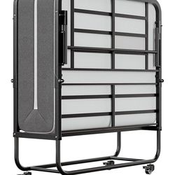 O221 $140  Twin Folding Bed with Mattress, 75" x 38" Folded Bed, Rollaway Bed Guest Bed Portable Foldable Extra Bed for Adults, Fold up Bed with 5" Me