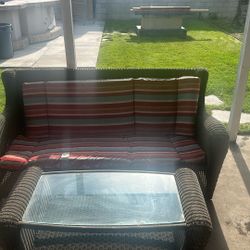 wicker couch and table