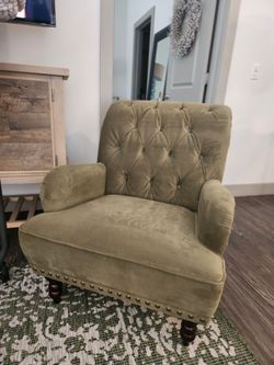 Pier One Olive Green Velvet Upholstered Armchair