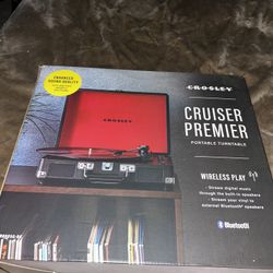 Crosley CR8005G-BK Cruiser Premier Vinyl Record Player with Bluetooth, Black Red