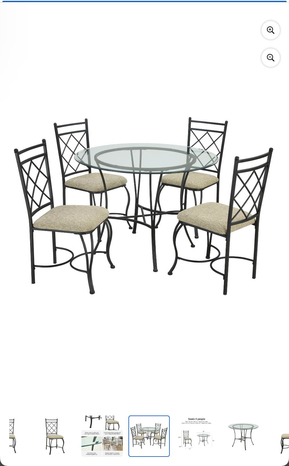 Moving SALE!: DHP Traditional 5-Piece Metal Dining Set, Glass Top Round Table and 4 Upholstered Seat Chairs