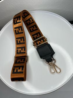 Fendi FF Logo Adjustable Bag Strap Brown Black Gold Tone Hardware for Women
