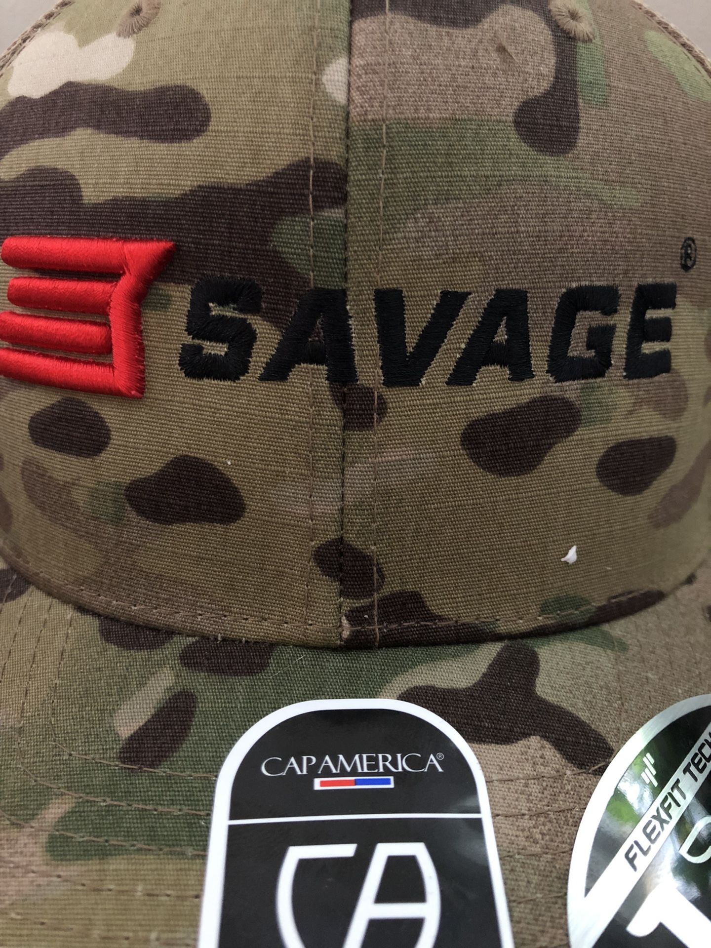 NWT CAPAMERICA Camo Trucker Snapback. “E Savage”