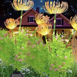 Liyade Solar Lights Outdoor Garden Decor - Upgraded 2 Pack Solar Garden Lights with 6 Flowers, Solar Flowers Lights with Glowing Flowers & Stems Auto 
