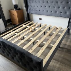 Blue Bed Frame And Bed Post 