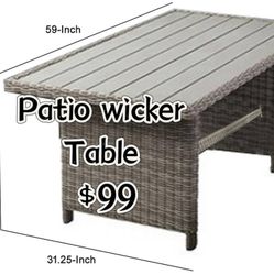 😀 Outdoor Aluminum Dining Table, Gray Faux Wicker, Slatted Surface