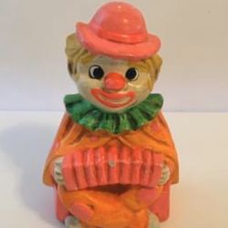 Vintage Clown Piggy Bank, Ceramic, 60's / 70's, Playing Instrument - Taiwan