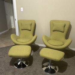 New Green Swivel Chairs With Ottomans