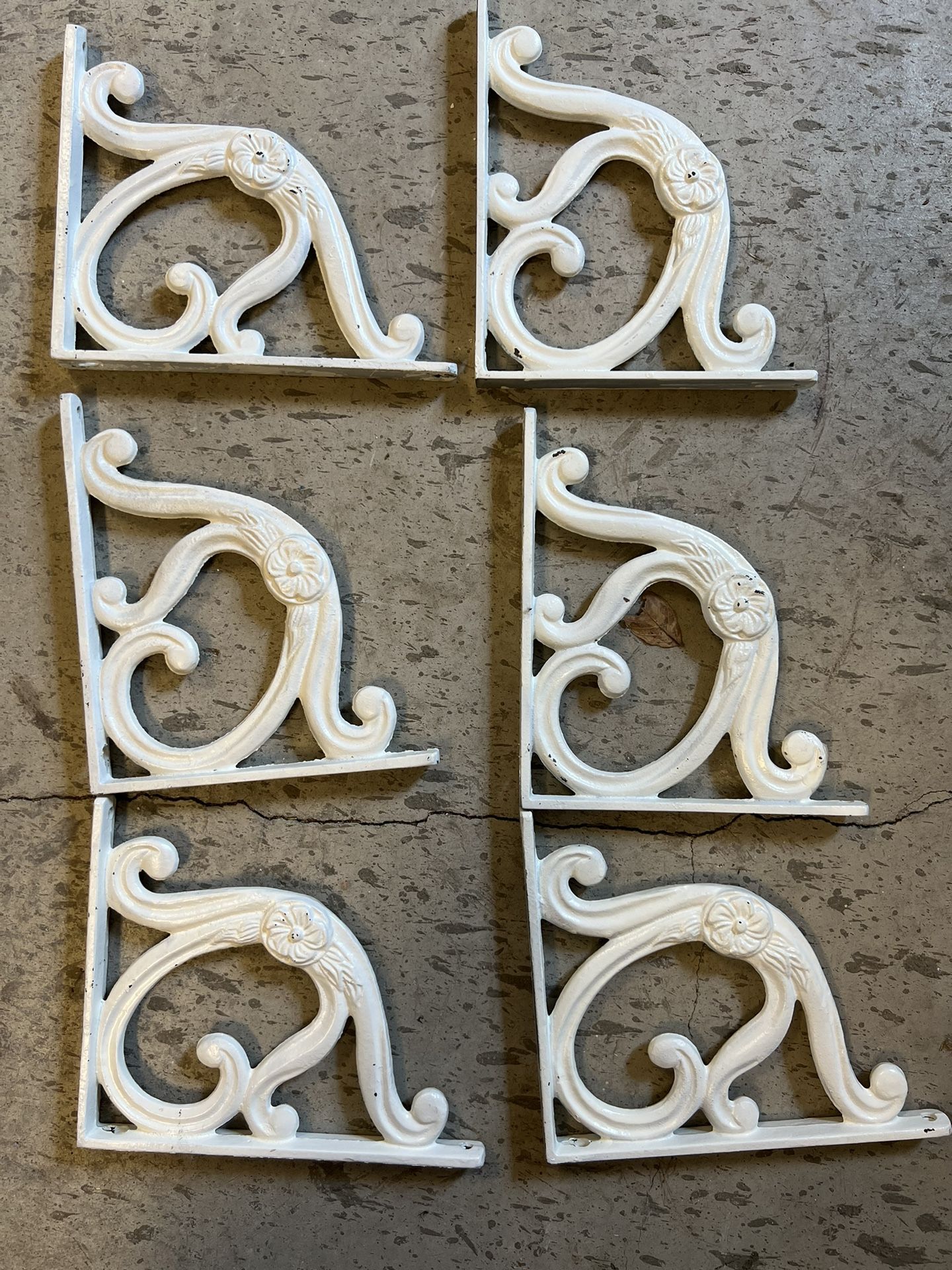 Six Identical White Metal Shelf Brackets