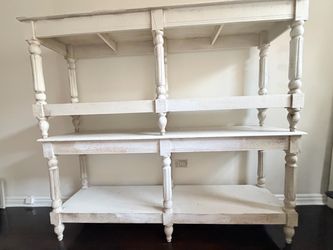 White Distressed Wood 4-Tier Shelving Unit