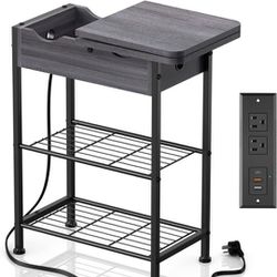 CCCEI Narrow End Table with USB-C Fast Charging Station BROWN