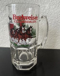 Vintage 1991 Budweiser Clydesdales Glass Beer Mug Stein w Handle Anheuser-Busch ©1991