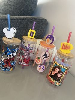 Glass Cups With 3d Straw Topper| 16oz Cup| Halloween Cute Cups 