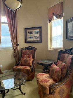 Ornate Carved Wood Accent Chairs Set of 2