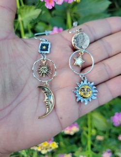 Sun, Crescent Moon And Star Celtic Dangle Drop Earrings