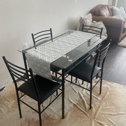 Glass Table and Set of 4 Chairs 