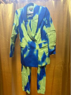 Lime green/blue 2 piece pants suit size Large