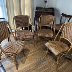 Solid Vintage Rattan Bamboo Wicker Chair Set Of 4 Chairs