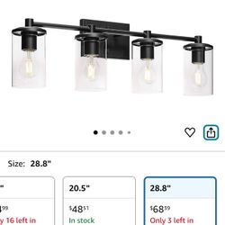 XiNBEi Lighting Bathroom Vanity Light, Farmhouse 4 Light Matte Black Bathroom Fixture Over Mirror Wall Lighting with Glass for Bath & Bedroom XB-W1240