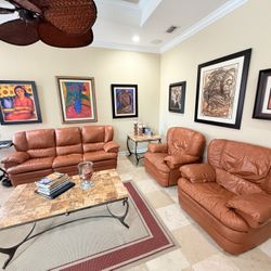 Leather Recliner Sofa ( Natuzzi). &  2 Leather recliners