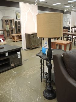 The Pieces Collection Floor Lamp - Black Base With Natural Burlap | Lighting