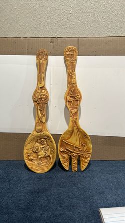 Vintage Decorative Carved Spoon and Fork Wall Set.