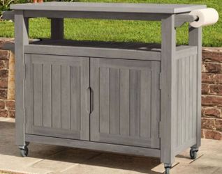 NIB Solid Wood Steel Top Portable Kitchen Island Cart