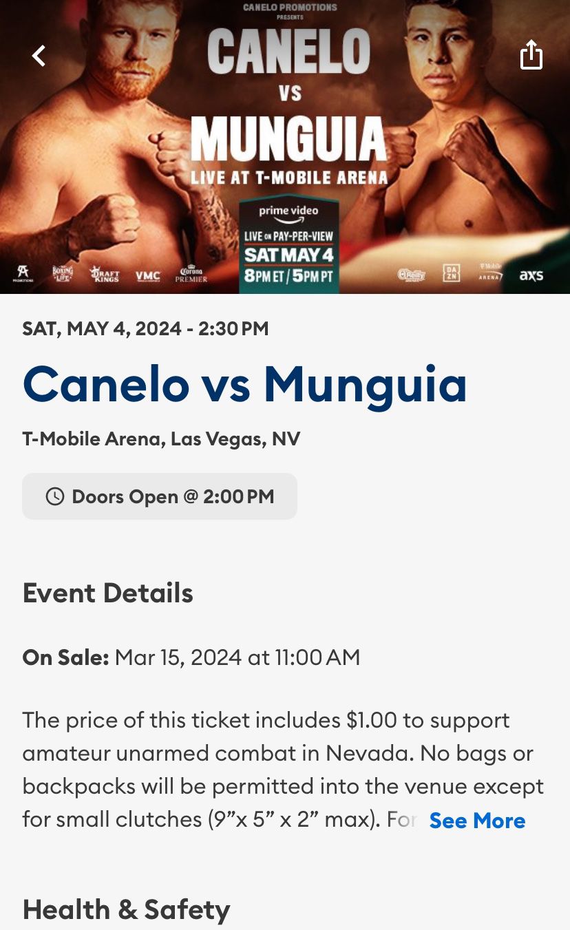 Canelo Tickets May 4 Vegas, (2) Section 9 Row D 