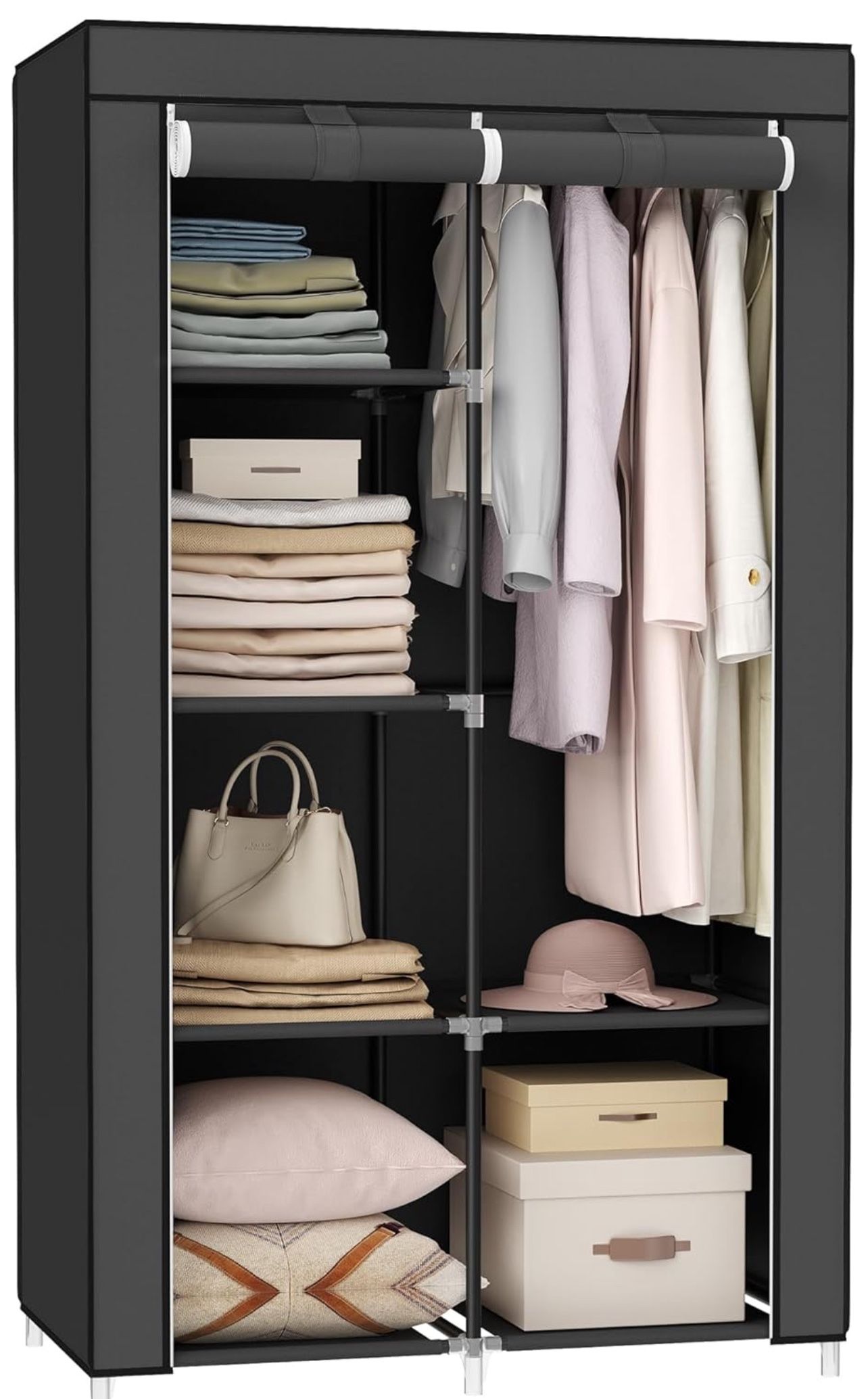 Portable Closet, Clothes Storage Organizer with 6 Shelves, 1 Clothes Hanging Rail,