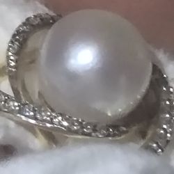 Honora Cultured Freshwater 8mm Pearl 1/8 Diamonds Ring 14kt RL