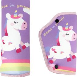 Kid's Shoulder & Belly Protective Padding - Soft Breathable Hypoallergenic Straps Cushion Cover for Seats, Strollers, and High Chairs, Unicorn
