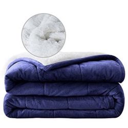 Sherpa Weighted Blanket (20 lbs, 60"x80", Navy Blue/White)
