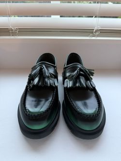 Dr Martens Adrian Tassel Loafer Arcadia Rub Off Leather Black Green Men’s Size 9
