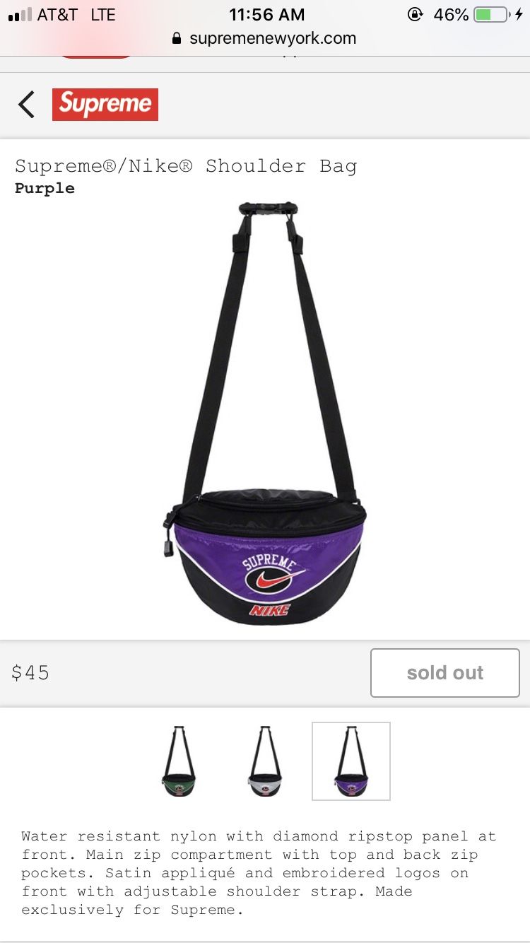 Supreme Nike Shoulder Bag Purple *new*