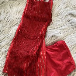 Nice Red  Sparkly Girl Costume With Fringes