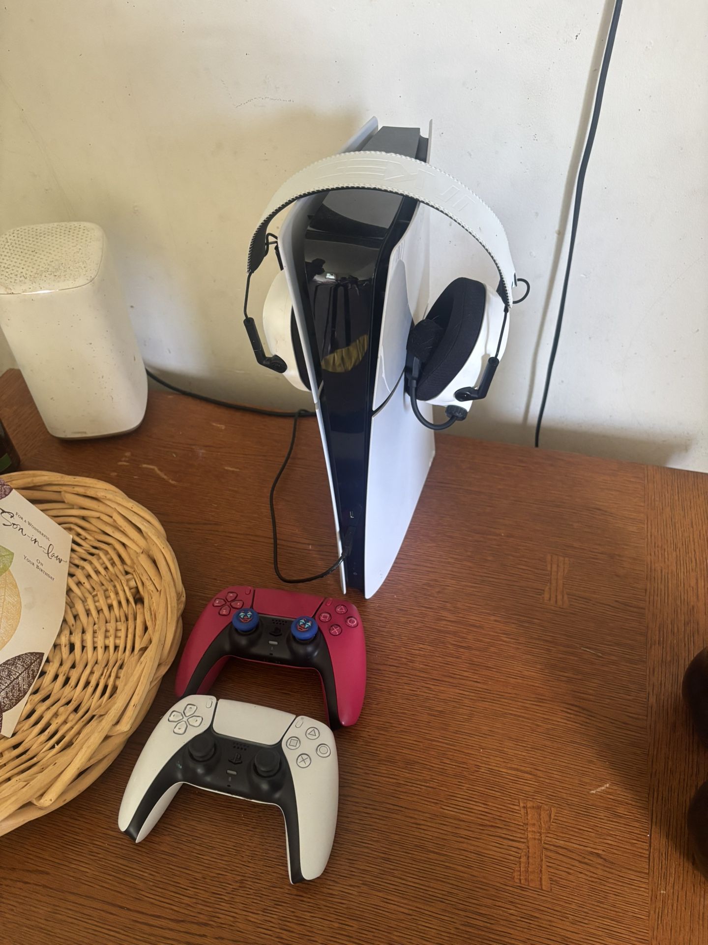 Ps5 2 Controllers Blue Tooth Headset And Wall And Controller Mounts