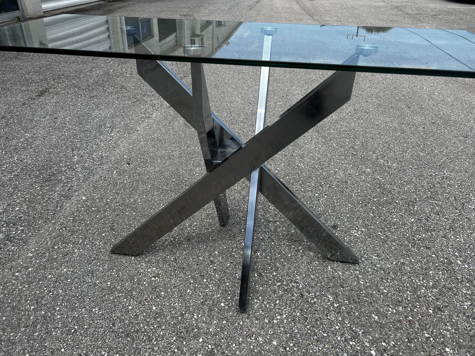 Modern Art Deco Style Chrome Base Glass Top Entry Side Console Table! Light scratches on glass top, overall good condition! 50x20x30in